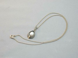 Gorgeous Sterling &amp; 14k Tear Drop Pearl Granulated Pendant On Chain 18&quot; - £97.89 GBP