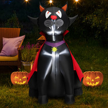 4.7 FT Halloween Inflatable Vampire Black Cat w/ Red Cloak Blow-up Decoration - £48.19 GBP