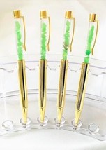 Gold Pen Filled w/ Tiny Pieces Of Genuine Green Beach Sea Glass Blk Ink Packers - £10.92 GBP
