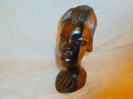 Carved Wood Bust Woman Sculpture African Art Head Figurine Bust 6&quot; - £35.03 GBP