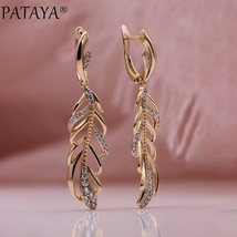 PATAYA New  Leaf Long Earrings Natural Zircon Women Hollow Dangle Earrings 585 R - £21.64 GBP