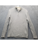 DKNY Sweater Mens Large Gray Chunky Knit Ribbed Stretch Mock Neck Quarte... - $31.44 CAD