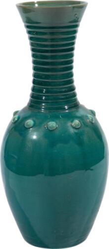 Bottle Vase Tall Neck Vintage Green Ceramic Carved Hand-Crafted - $219.00