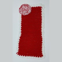 Vintage Handmade Crochet Top Hanging Cotton Wool Towel Red And White - £5.50 GBP