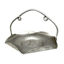 Aluminum Shallow Basket Tray Folding Handle Flower Fruit Design Circa 1960s Vtg - £19.68 GBP