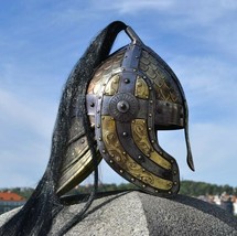 Medieval 18GA Sca Larp Bogato Engraved Fantasy Norman Viking Helmet - £130.37 GBP