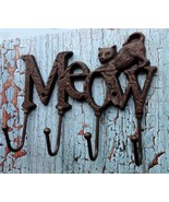 Cast Iron Cat Wall Hook Key Holder Leash Holder Meow Sign with 4 hooks P... - $19.35 CAD