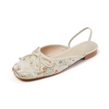 Elegant High Quality Silk Embroidery Flats Women&#39;s Nude Muller Shoes Summer Ladi - £73.93 GBP