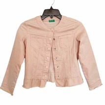 United Colors of Benetton Pink Denim Flounce Hem Jacket Girls Size 8 - £29.54 GBP