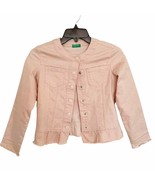 United Colors of Benetton Pink Denim Flounce Hem Jacket Girls Size 8 - £29.34 GBP