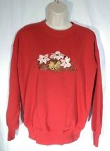 Christmas Women&#39;s Sweat Shirt Large Poinsettia Bow Holiday - $17.33