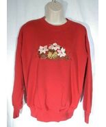 Christmas Women&#39;s Sweat Shirt Large Poinsettia Bow Holiday - $24.45 CAD