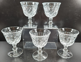 5 Fostoria Colony Clear Water Goblets Set Vintage Swirl Emboss Etch Stemware Lot - £36.49 GBP