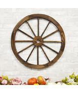Oversized 24&quot; Vintage Rustic Round Wood Cartwheel Wagon Wheel 3D Wall Ar... - £55.77 GBP