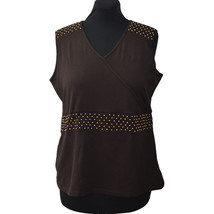 J M Collection Top Womens 1X Brown Beaded Smocking V Neck Sleeveless Cotton - £19.61 GBP