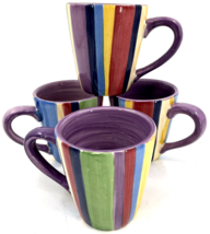 4 Beautiful Barcelona Stripe Hand Painted Collection Mugs Table Tops Unl... - $39.59