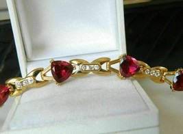 7 Ct Trillion Simulated Ruby Tennis Bracelet   Gold Plated 925 Silver - £131.82 GBP