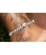 Women&#39;s Stainless Steel Cuban Chain Iced Out Butterly Ankle Bracelet - £27.05 GBP