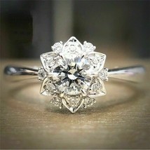 Floral Engagement Ring 1.85Ct Round Simulated Diamond 14k White Gold in Size 6.5 - £208.39 GBP