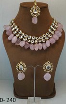 Indian Kundan Jewelry Gold Plated Pink Choker Necklace Earrings Tikka Set 01 - £37.84 GBP