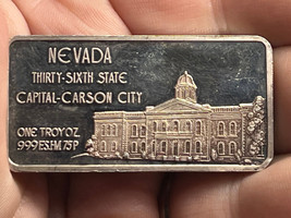 The Hamilton Mint .999 Sterling Silver One Troy Ounce Nevada State Ingot - £63.16 GBP