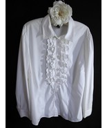 Style &amp; Co, Women&#39;s Tuxedo Ruffle White Blouse 18W Button Down Polyester... - $366.41 MXN