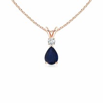 Natural Blue Sapphire Teardrop Pendant Necklace with Diamond in 14K Rose Gold - £258.07 GBP