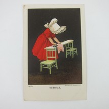 Postcard Sunbonnet Girl Red Dress Iron Laundry Days of Week Tuesday Antique 1905 - £7.86 GBP