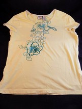 Womens Casual Shirt Caribb EAN Joe Size Cotton Yellow With Sequin Floral Design - £6.65 GBP