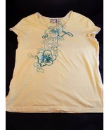 WOMENS CASUAL SHIRT CARIBBEAN JOE Size COTTON Yellow with Sequin Floral ... - $8.90