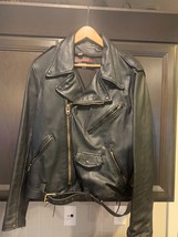 Vintage Brooks USA Distressed BLACK Leather Belted Biker Motorcycle Jacket 42 - £264.75 GBP