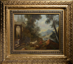 Shepherds Cattle in Capriccio Landscape 17th century Old Master Oil Painting  - £751.39 GBP