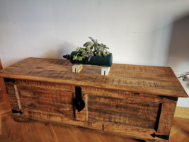 New Industrial Rustic Vintage Wooden Acacia Wood Storage Chest Trunk Cabinet - £147.90 GBP