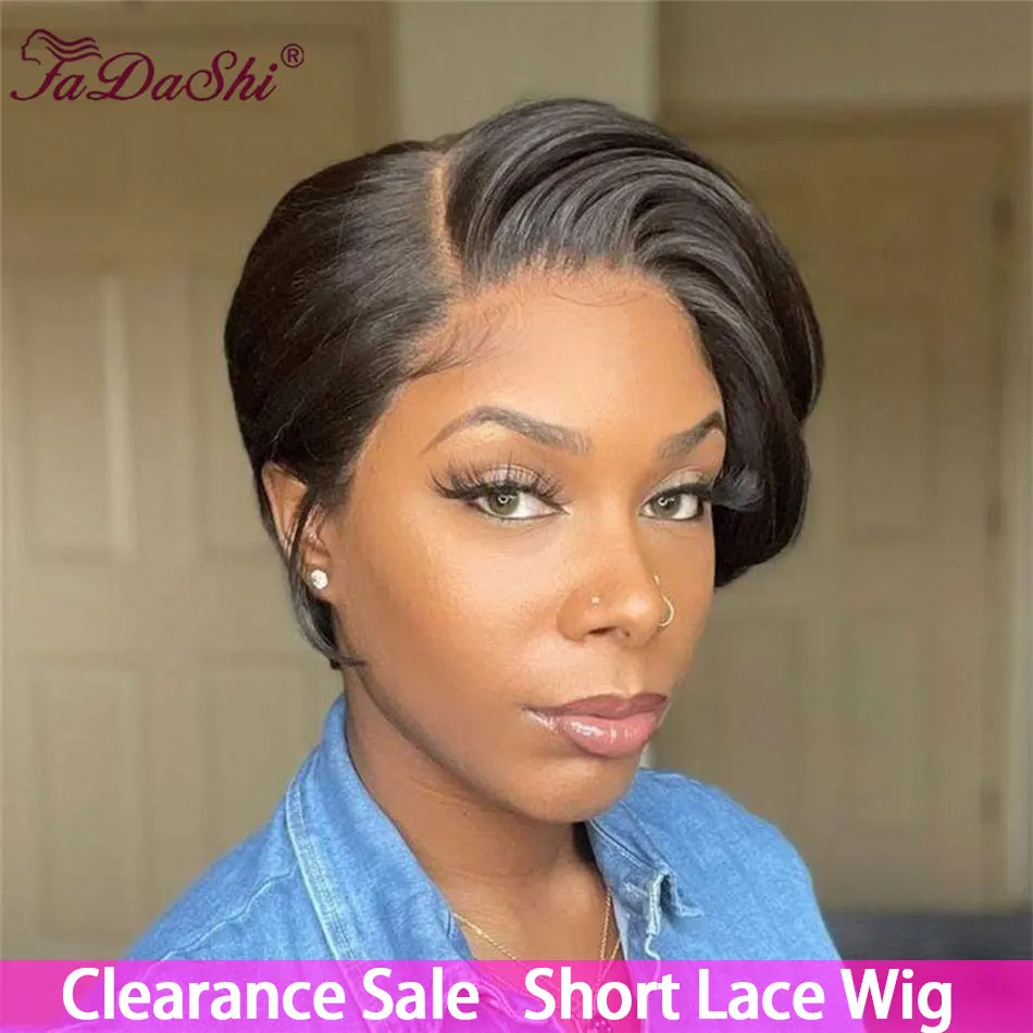 Pixie Cut Wig Transparent Lace Front Human Hair Wigs For Women Straight Sho - £42.35 GBP