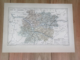 1887 Antique Original Map Of Department Of LOT-ET-GARONDE Agen / France - £17.11 GBP