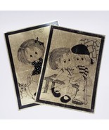 2-Vintage Soroka Sales Litho Prints Boy And Girl Gold &amp; Black 14x10 1960... - £15.50 GBP