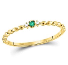 NEW 10K Yellow Gold Round Emerald Solitaire Diamond Stackable Band Ring .03 cttw - £274.17 GBP