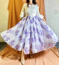 Summer Purple Flower Skirt Outfit Women High Waist Plus Size Organza Midi Skirt image 7