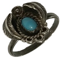 Amazing Vintage Navajo Turquoise Sterling Silver Leaf Ring Size 6 - £43.96 GBP