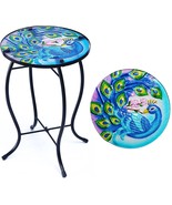 Outdoor Patio Side Table End Coffee Round Garden Glass Blue Small Indoor... - £47.01 GBP