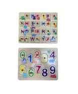 Letters and Numbers Wooden Puzzles Toddler Preschool Nursery School Educ... - $282.52 MXN