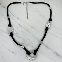 Chico&#39;s Black Braided Hammered Metal Silver Tone Necklace - £13.30 GBP