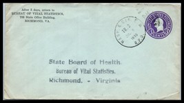 1935 US Ad Cover-Bureau Of Vital Statistics, Richmond, VA /State Board Health F7 - £2.36 GBP
