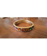 Rare Vintage Joan Rivers Gold Bangle Hinged Rainbow Cabochon Stones Book... - $355.30