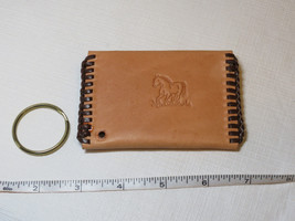 Handmade leather coin key holder lite tan w/ brown 4&quot; X 2 3/4&quot; Horse - £10.09 GBP