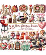 36 Retro Valentine’s Diner Clipart PNG | 1950s Watercolor Love Stickers ... - $3.60