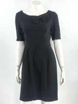 Maggy London Sheath Dress Size 10 Black Bow Neck Detail Half Sleeve Solid Womens - £31.65 GBP