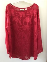 Vtg Victorias Secret Gold Label Red Sheer Floral Flowy Pajama Shirt Gown Top L - £46.90 GBP
