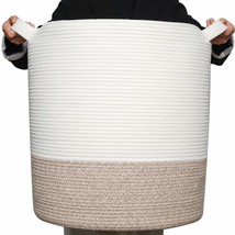 83L Extra Large 20X18 Inches Decorative Woven Cotton Rope Basket, Tall Laundry B - £38.68 GBP