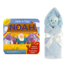 Baby Baptism New Baby Gift Noah&#39;s Ark Board Book Blanket Plush Blue Dog Set - £23.16 GBP
